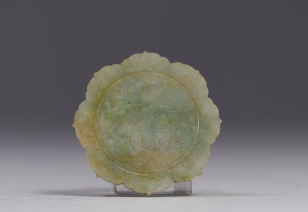 Chine - plaquette en Jade à décor de fleurs, époque Qing.