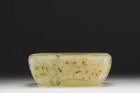 DAUM Nancy - Acid-etched glass bowl with enameled floral and bee decoration, signed.