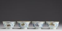 China - Set of four polychrome porcelain bowls and plates with floral decoration and ducks.18th