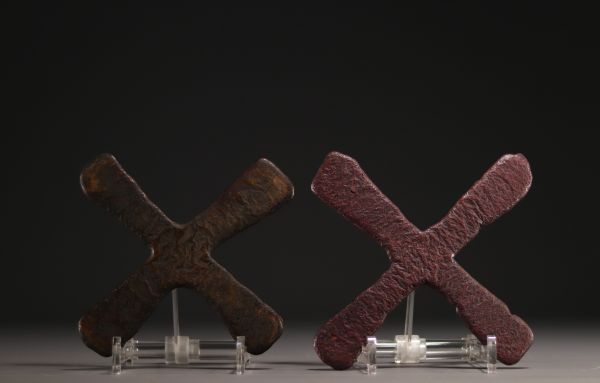 Set of two Katanga cross coins, early 20th century.