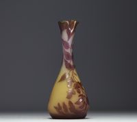 Émile GALLÉ (1846-1904) Acid-etched multi-layered glass three-lobed neck vase with wisteria design, signed.