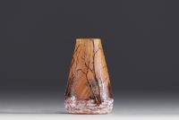 DAUM Nancy - Miniature vase in acid-etched multilayer glass with snowy landscape decoration, signed.