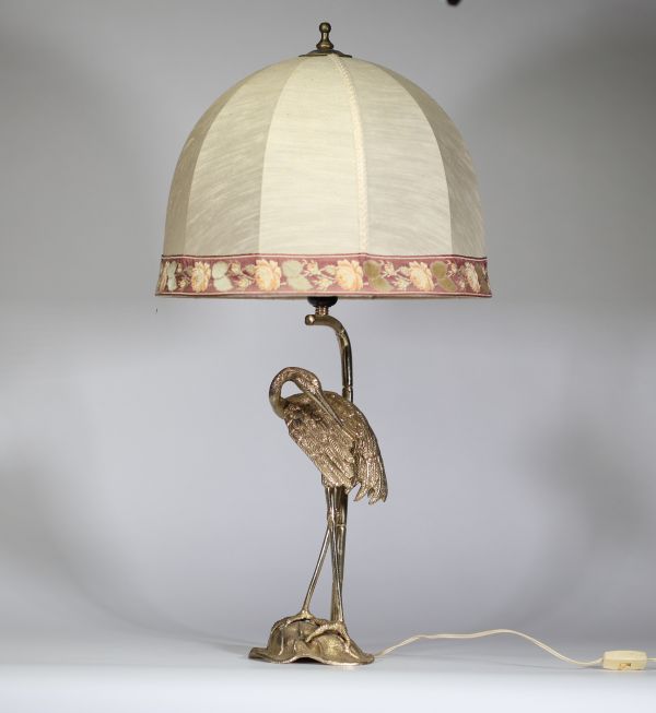 Lampe de table en bronze figurant un échassier, vers 1970