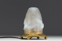 VERLYS France - Nightlight in opalescent glass decorated with wild ducks, bronze base, circa 1930