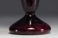 Le Verre Français - Acid-etched multi-layered glass vase decorated with dahlias, signed.