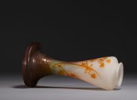 Émile GALLÉ (1846-1904) Vase en verre multicouche dégagé à l'acide à décor de nénuphar et de fleurs aquatiques, signé sur la base.