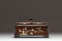 China - Exotic wood case with mother-of-pearl relief inlays, circa 1900.