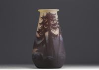 MULLER Frères Lunéville - Multilayer acid-etched glass vase with Vosges decoration, signed.