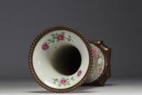 China - A Canton porcelain vase decorated with characters, bronze mounting. 19th-20th century.