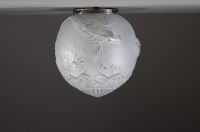 Le Lorrain - Molded and sandblasted glass ceiling light globe with fish decoration.