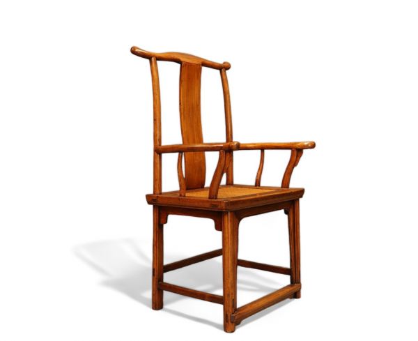 Chine - Chaise de dignitaire en bois exotique, assise cannée, dynastie Qing.
