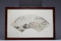 China - Fan, ink drawing on paper and poem, 19th century.