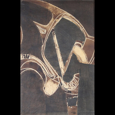 Gaston Xhardez (1924-1996)  Collage et encre, composition abstraite, signée et datée 1965.