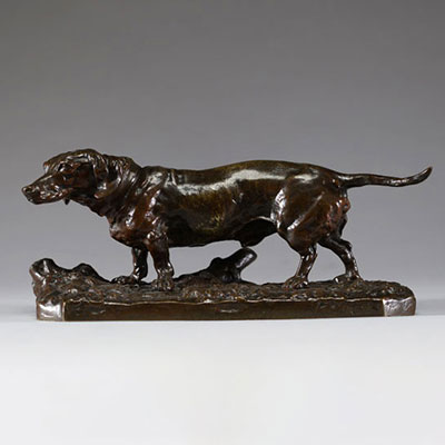 Pierre-Jules Mêne (1810-1879) - Bronze animalier : 'Teckel', patine brune