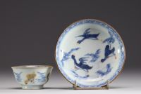 China - Set of four polychrome porcelain bowls and plates with floral decoration and ducks.18th