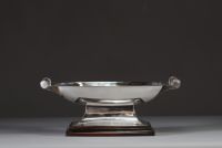 Victor SAGLIER (1809-1894) SAGLIER & Frères - Milieu de table, coupe Art Déco en métal argenté et bois noble, poinçon d'orfèvre.