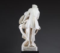 Imposante sculpture en albâtre : 'Scène romantique.