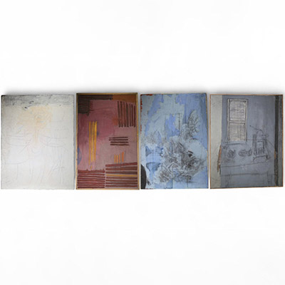Lucy Leblanc - 4 peintures à l'huile abstraites1960.
