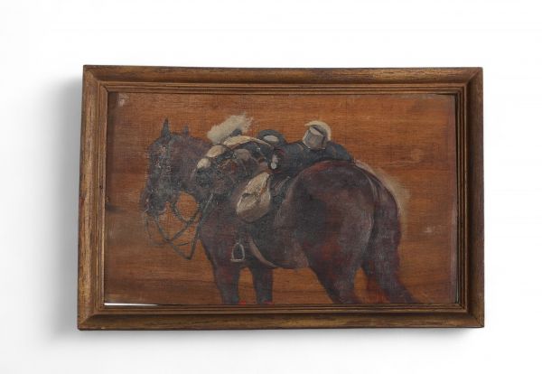 Ernest Meissonier (1815–1891) - (attribué à) Étude de cheval sellé Huile sur panneau.