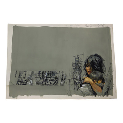 Henri Lievens (1920–2000) – Gouache originale Projet de couverture pour un livre Marabout non identifié Œuvre originale unique – Qualité de portrait exceptionnelle – Influence de Pierre Joubert  Artiste : Henri Lievens (1920–2000) Titre : Projet de couverture pour un titre non identifié des éditions Marabout Éditeur : Probablement Bibliothèque Marabout (collection Aventure ou Junior) Date estimée