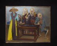 Robert LIARD (1911-1988) ‘Les couturières et la mort’ Oil on canvas, signed.