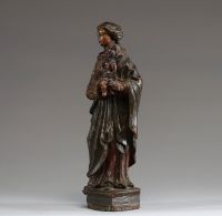 Vierge à l'enfant, statue en chêne sculpté polychromé, Flandres, XVIème siècle.