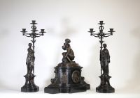 Black marble and patinated bronze mantel signed Delvaulx - Napoleon III period.