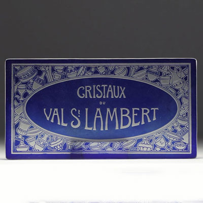 Val Saint Lambert - ‘Cristaux du Val St. Lambert’ Advertising plate in acid-etched blue lined crystal.