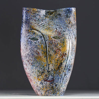 Bernard BUFFAT (XX-XXI) Glazed ceramic vase with a face motif.