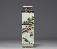 China - Polychrome porcelain vase with character decoration, Republic period.