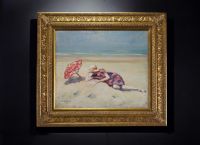 Pol François MATHIEU (1895-1979) “Lecture en bord de mer” Oil on panel, signed and dated 1917.