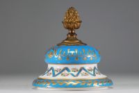 Sèvres - Spectacular porcelain mantelpiece with celestial blue background, gilt bronze mount, mark under the lids.