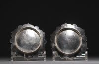 Chine - Paire de plateaux en argent massif en forme de feuille, début XXe siècle.