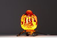 Charles SCHNEIDER (1881-1953) Le Verre Français Nightlight - Acid-etched multi-layered glass nightlight with bell decoration, signed.