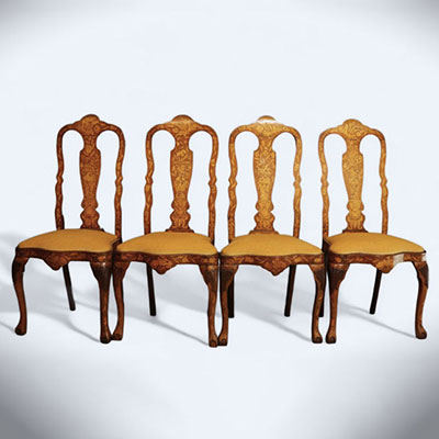 Set of four Dutch marquetry chairs dating from the 18th century.