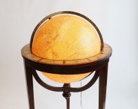 GIRARD & BARRERE, Paris - Luminous glass globe, tripod mahogany base, zodiac signs on wooden belt, circa 1930
