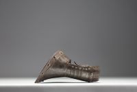 Wrought iron armour gauntlet finely engraved with foliage, Italy, 16th century.