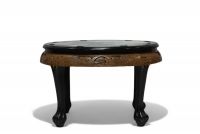 China - Table with carved wooden base and polychrome porcelain top depicting a tower in a mountain landscape, Republic period.