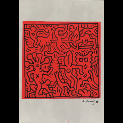 Keith HARING (1958-1990) Sans titre, 1986, peinture sur papier A4, cachets The Keith Haring Estate - Nakamura Keith Haring Collection - MoMa - The Keith Haring Foundation inc.