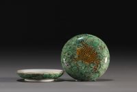 China - Set of three porcelain ink boxes with various decorations.