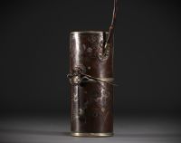 Vietnam - Pipe à eau à Opium en cuivre et incrustations d'argent, vers 1900.