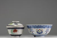 Chine - Ensemble de six bols couverts et un bol en porcelaine polychrome, époque XIXème.