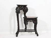 China - Carved and openwork zitan wood double-tiered saddle with marble top, 19th century.