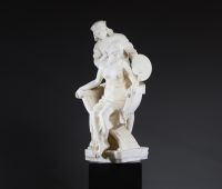 Imposante sculpture en albâtre : 'Scène romantique.