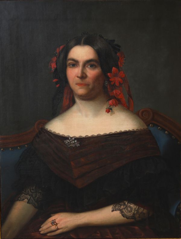École européenne du XIXe siècle grande huile sur toile portrait de jeune femme