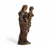 Vierge à l'enfant  en bois polychromé.Epoque XVIIIème.