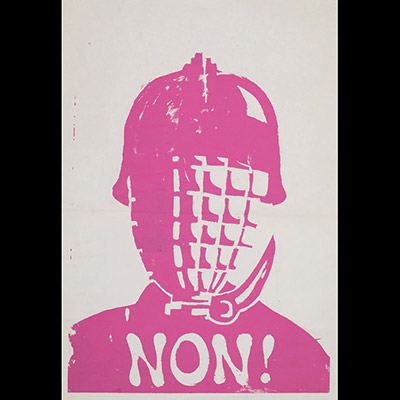 Mai 68 – NON !  Affiche originale réalisée en sérigraphie couleur rose. École Nle Supérieure des Beaux-Arts, toute sa marge non coupée, traces de plis. Sujet intact. Non entoilée  80X60 cm