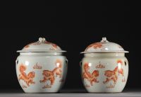 China - Pair of covered terrines decorated with iron-red lions, 19th century.