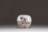 China - Pink family polychrome porcelain vase decorated with characters and poem, Republic period.