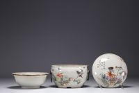 China - Rare Qianjiang Cai porcelain covered terrine decorated with birds, artist's signature.
